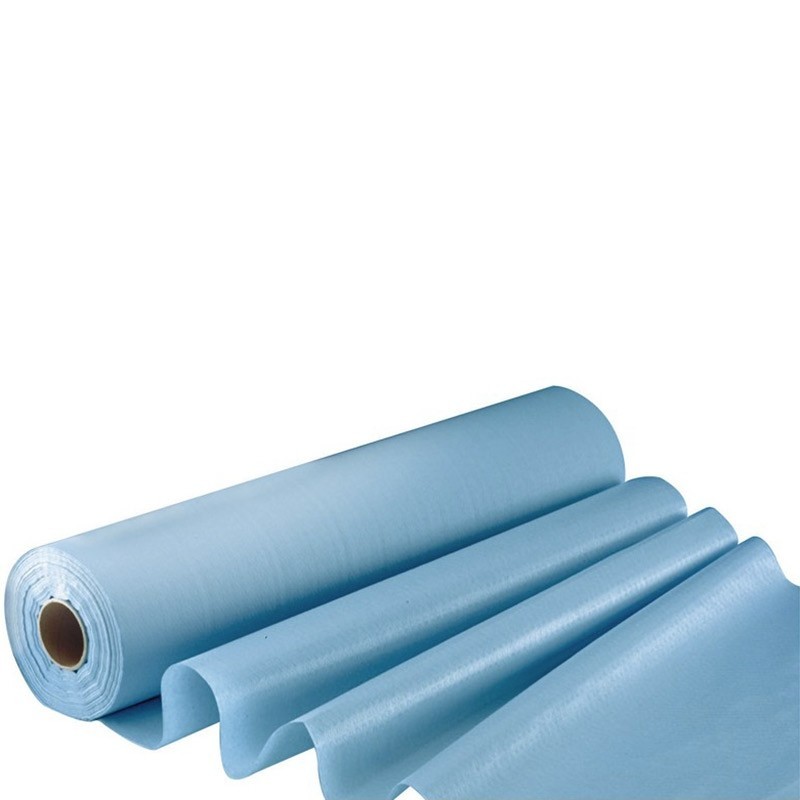 Draps d'examen plastifiés bleus 50x38cm 2 plis de 28g+14g - 180 formats /  carton de 6 rouleaux - Diadice Médical